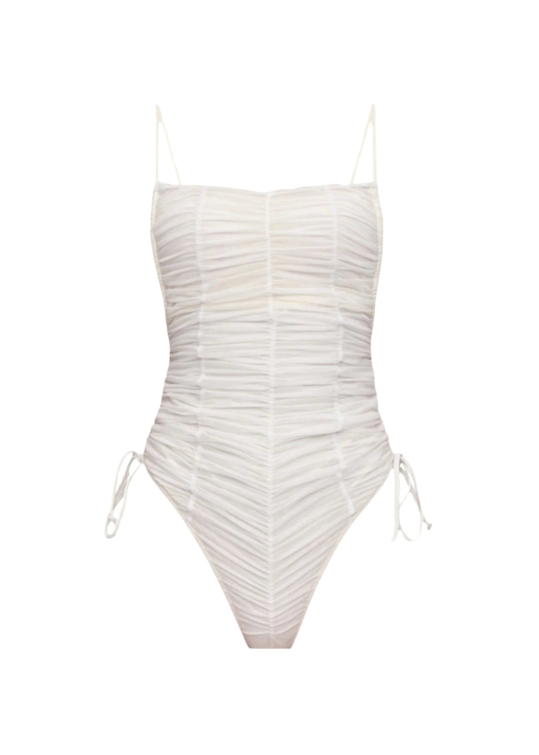Gathered Reco one-piece swimming costume with thin straps - Limestone