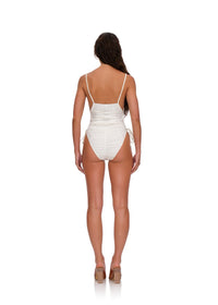 Gathered Reco one-piece swimming costume with thin straps - Limestone