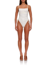 Gathered Reco one-piece swimming costume with thin straps - Limestone
