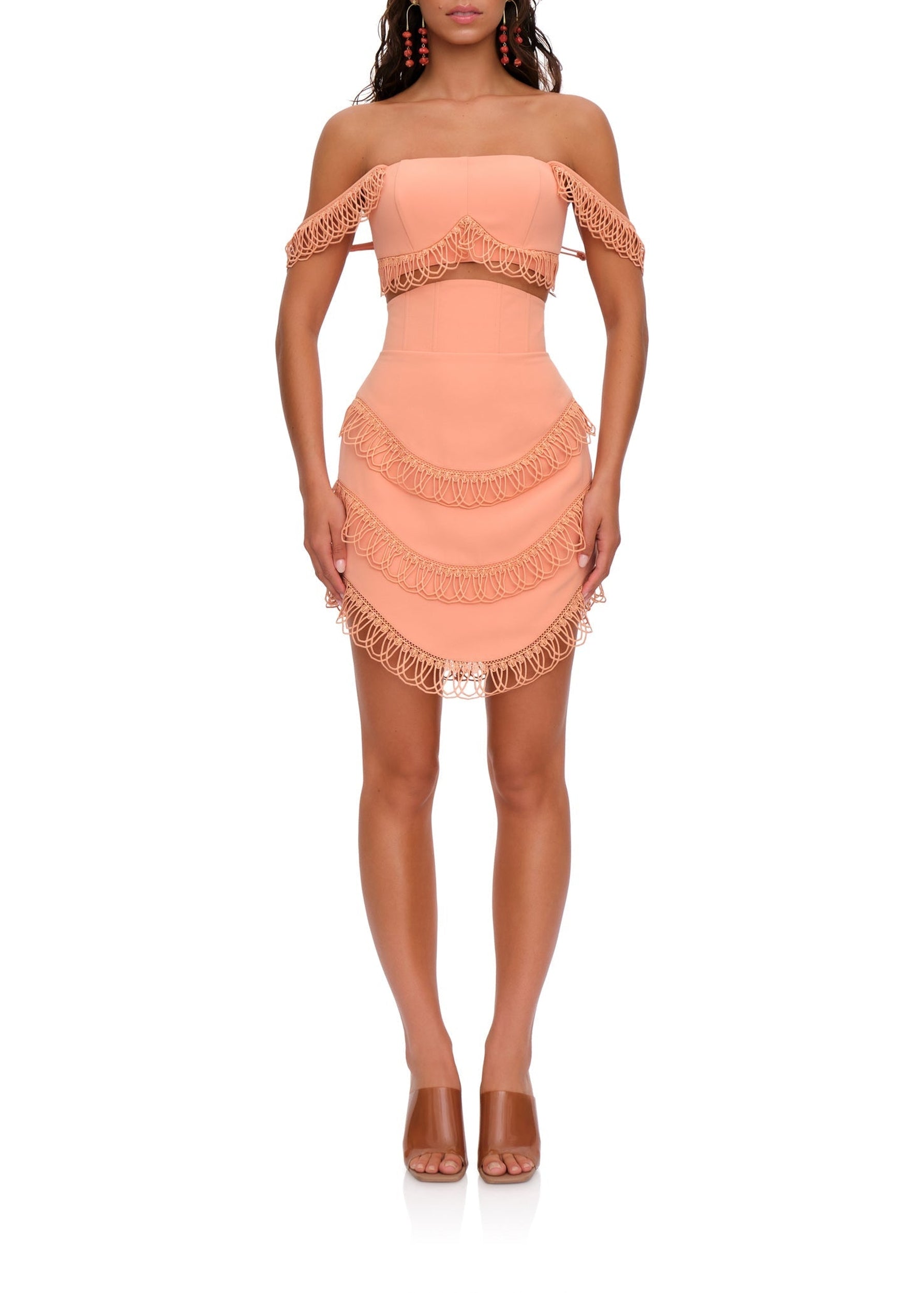 Rizo short skirt with corseted waist - Peach