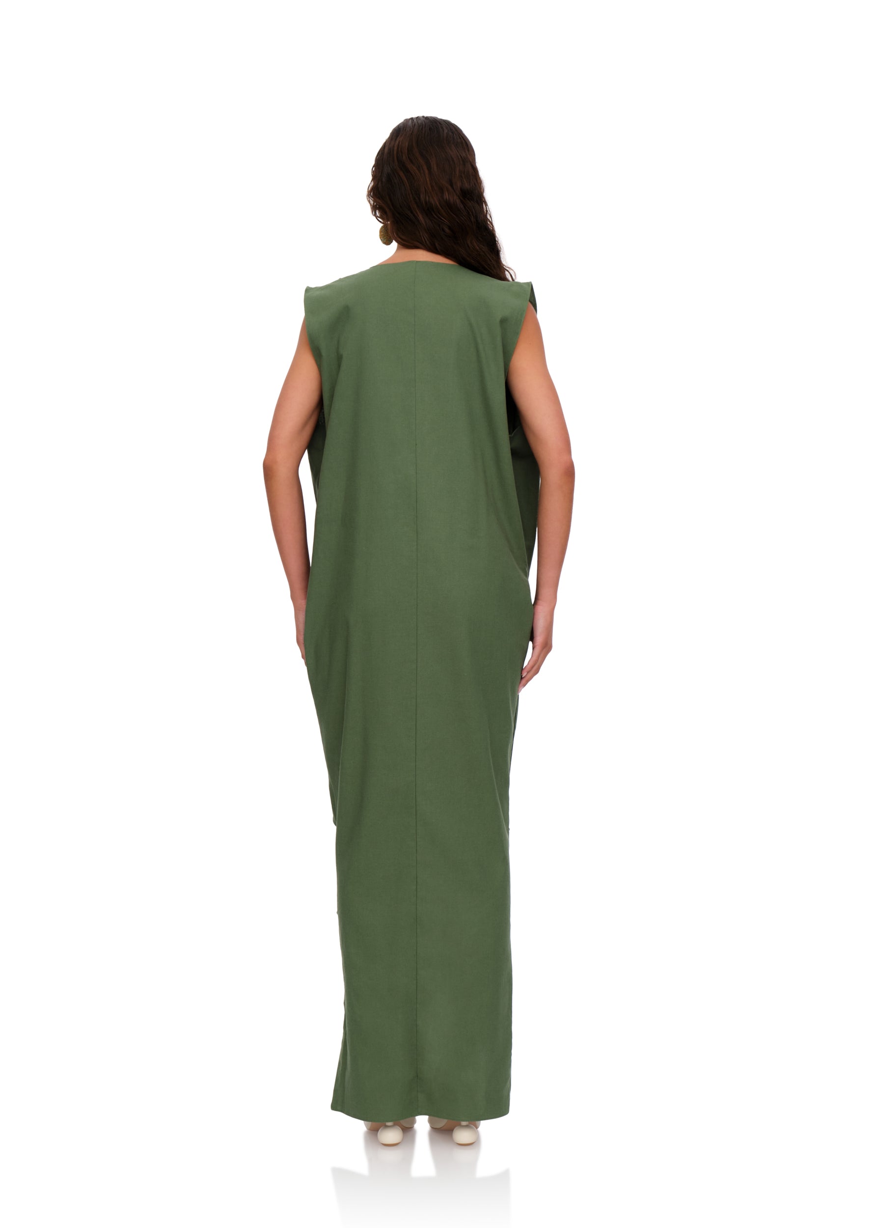 Sayo sleeveless caftan dress in linen mix - Forest
