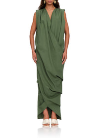 Sayo sleeveless caftan dress in linen mix - Forest