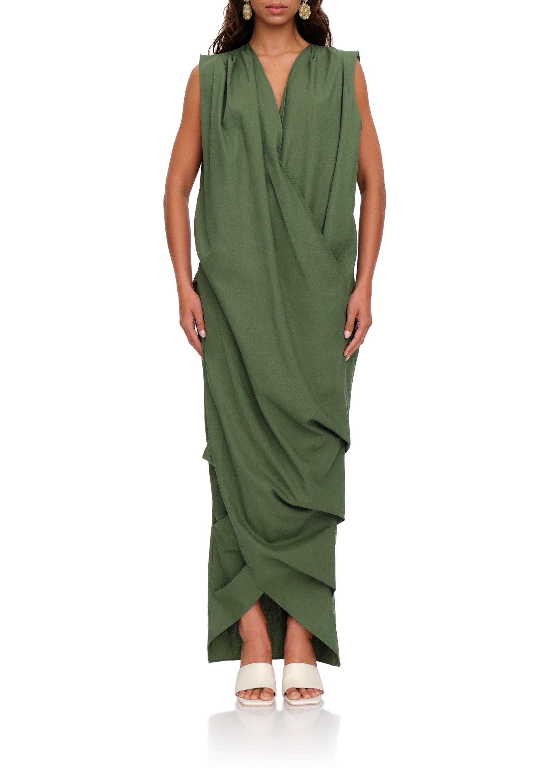 Sayo sleeveless caftan dress in linen mix - Forest