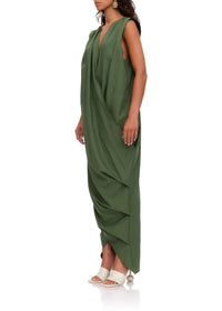 Sayo sleeveless caftan dress in linen mix - Forest