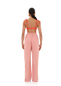 Straight-leg Uchi trousers with darts - Peach
