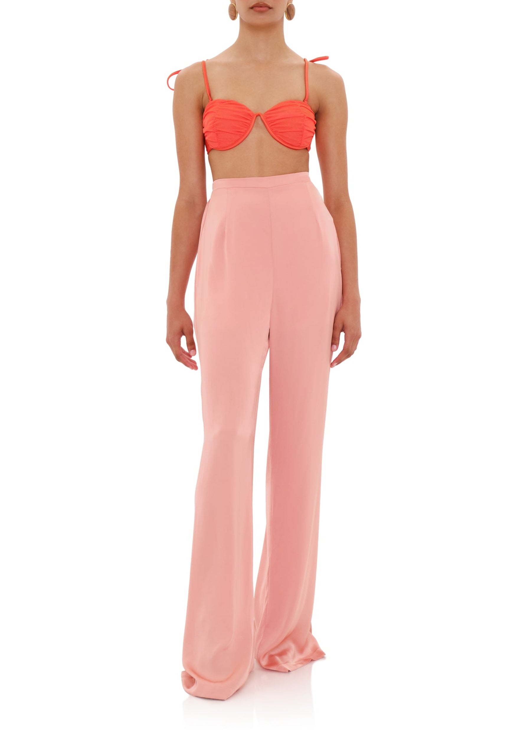 Straight-leg Uchi trousers with darts - Peach