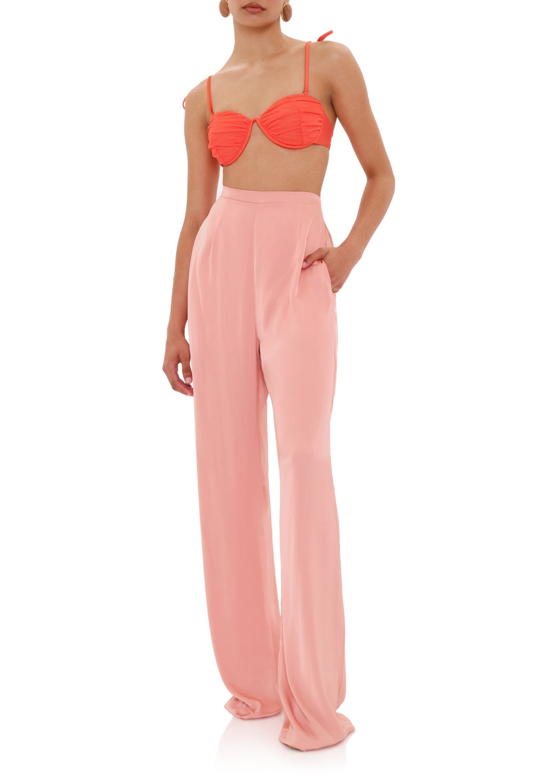 Straight-leg Uchi trousers with darts - Peach