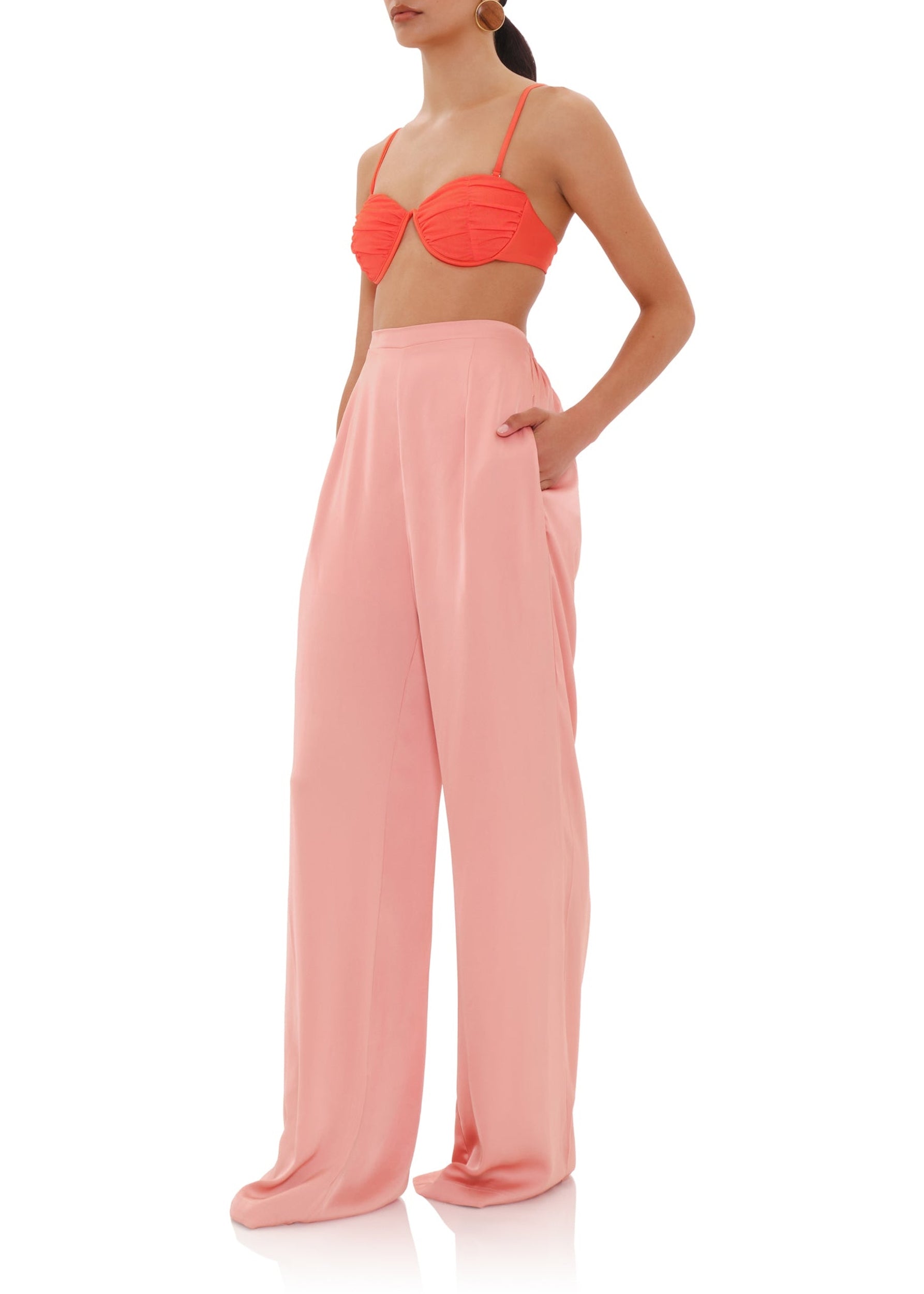 Straight-leg Uchi trousers with darts - Peach