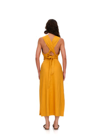 Slim-fit linen blend Zado maxi dress - Gold
