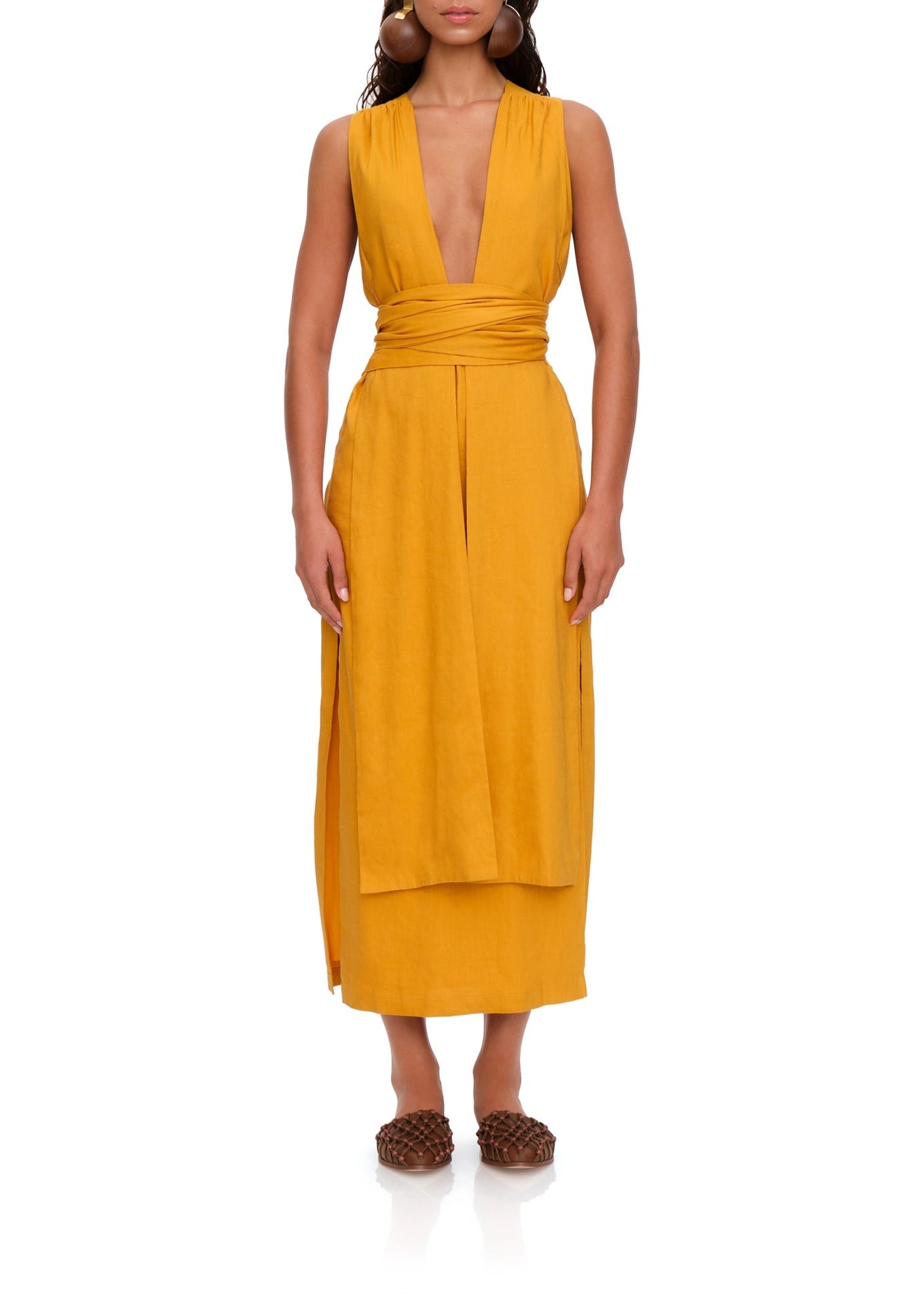 Slim-fit linen blend Zado maxi dress - Gold