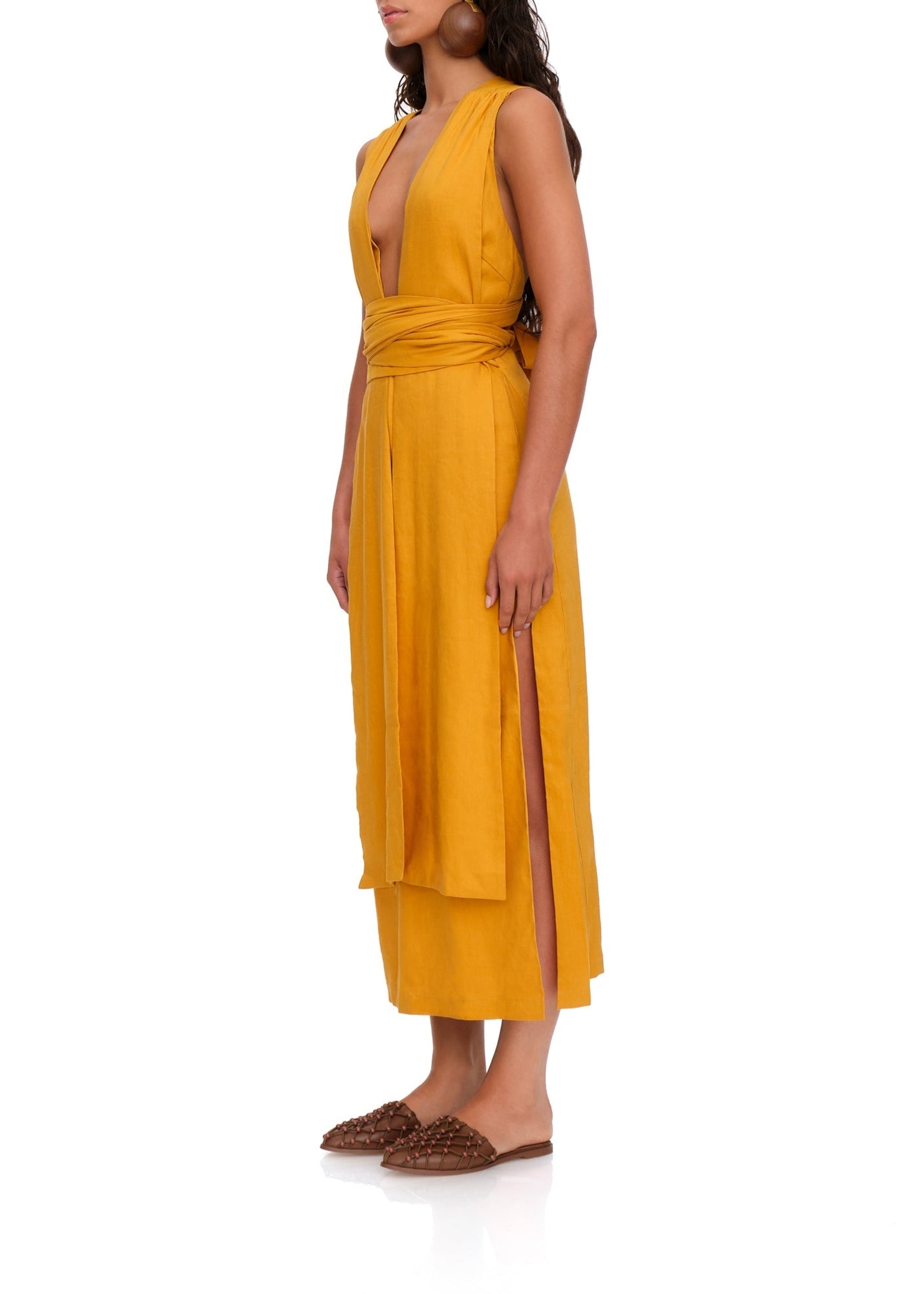 Slim-fit linen blend Zado maxi dress - Gold