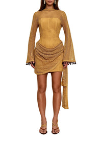 Egu openwork and draped short dress - Mustard