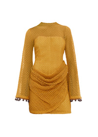 Egu openwork and draped short dress - Mustard