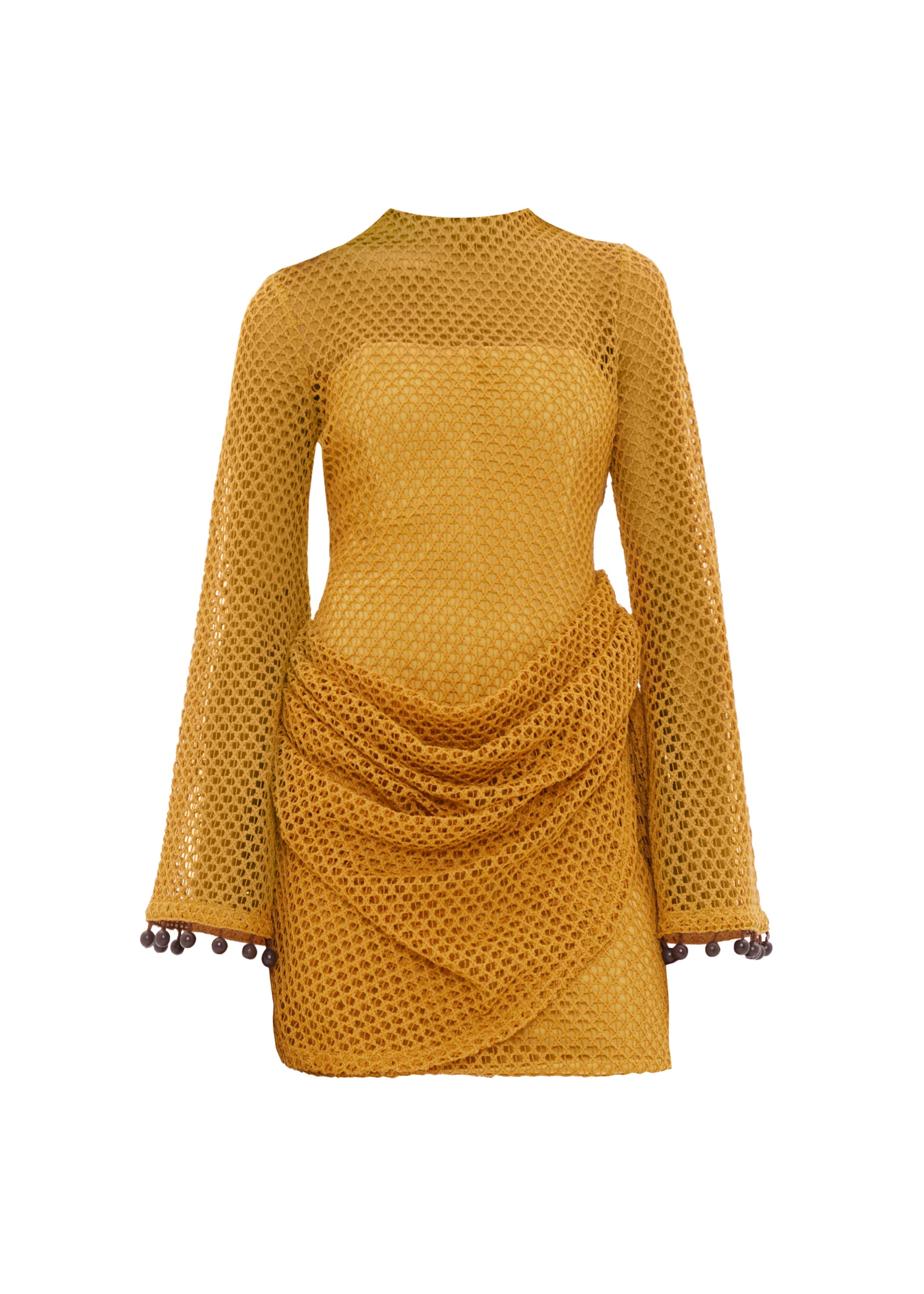 Egu openwork and draped short dress - Mustard