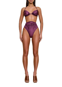 Gadu satin high waist bikini bottoms - Eggplant