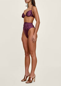 Gadu satin high waist bikini bottoms - Eggplant