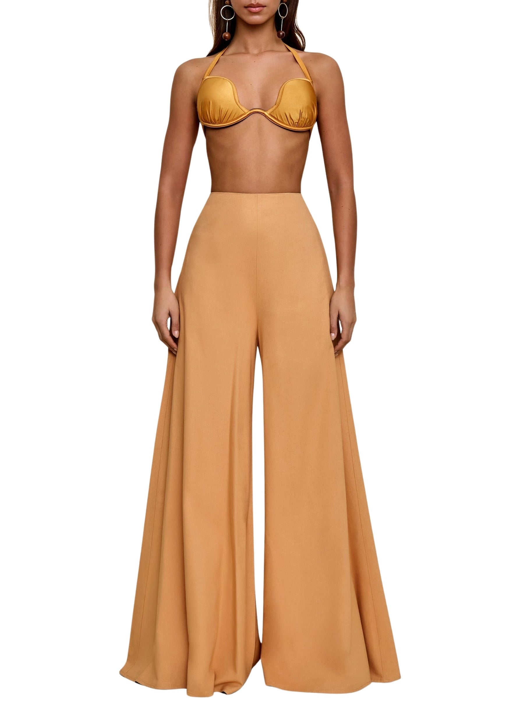 Nata flared trousers in linen blend - Mustard