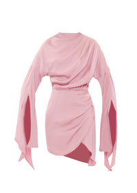 Kari short dress with satin slits - Powder Pink