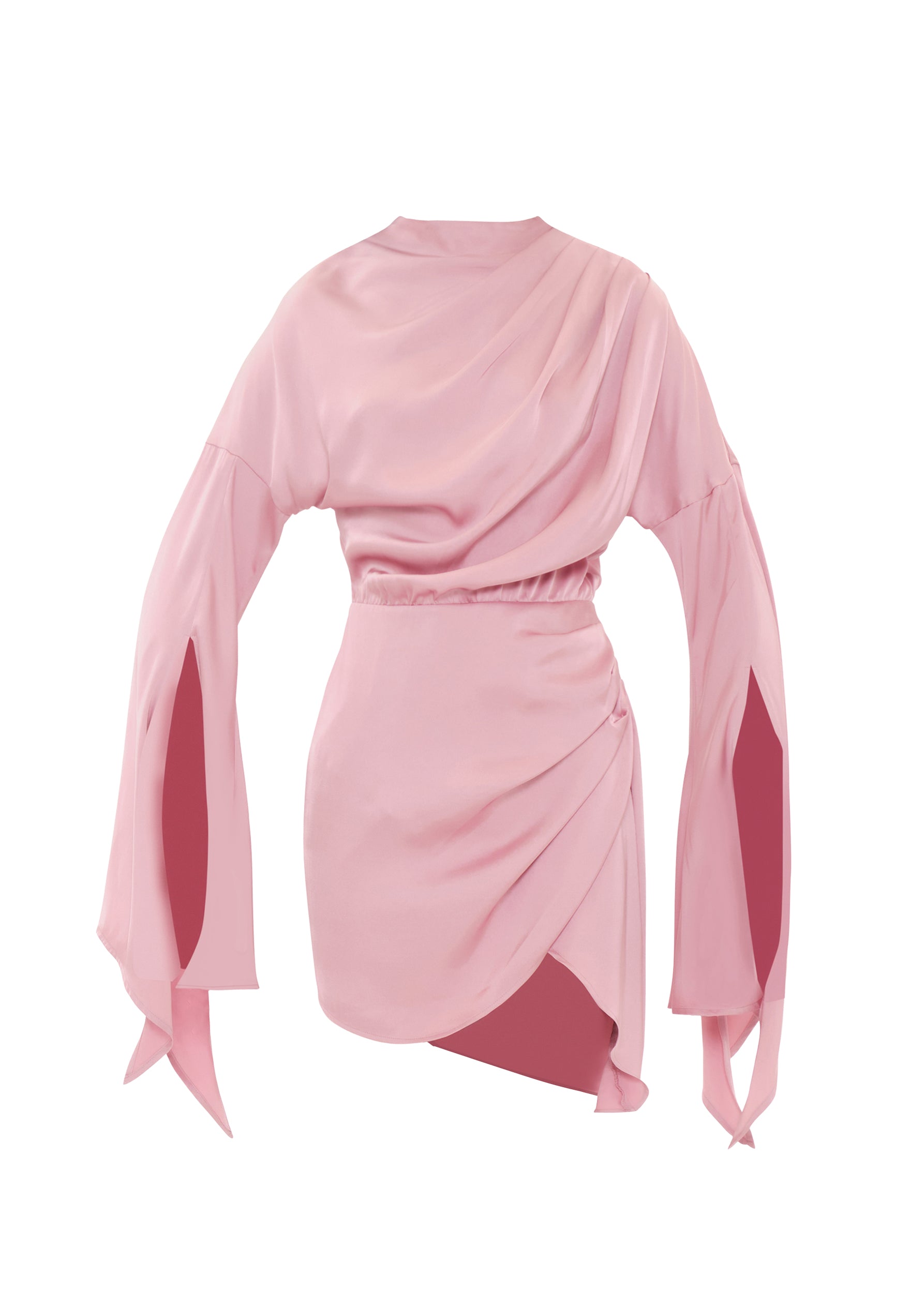 Kari short dress with satin slits - Powder Pink