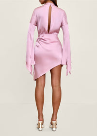 Kari short dress with satin slits - Powder Pink
