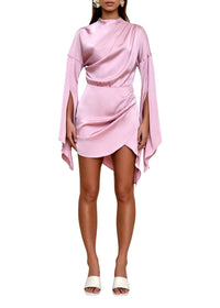Kari short dress with satin slits - Powder Pink