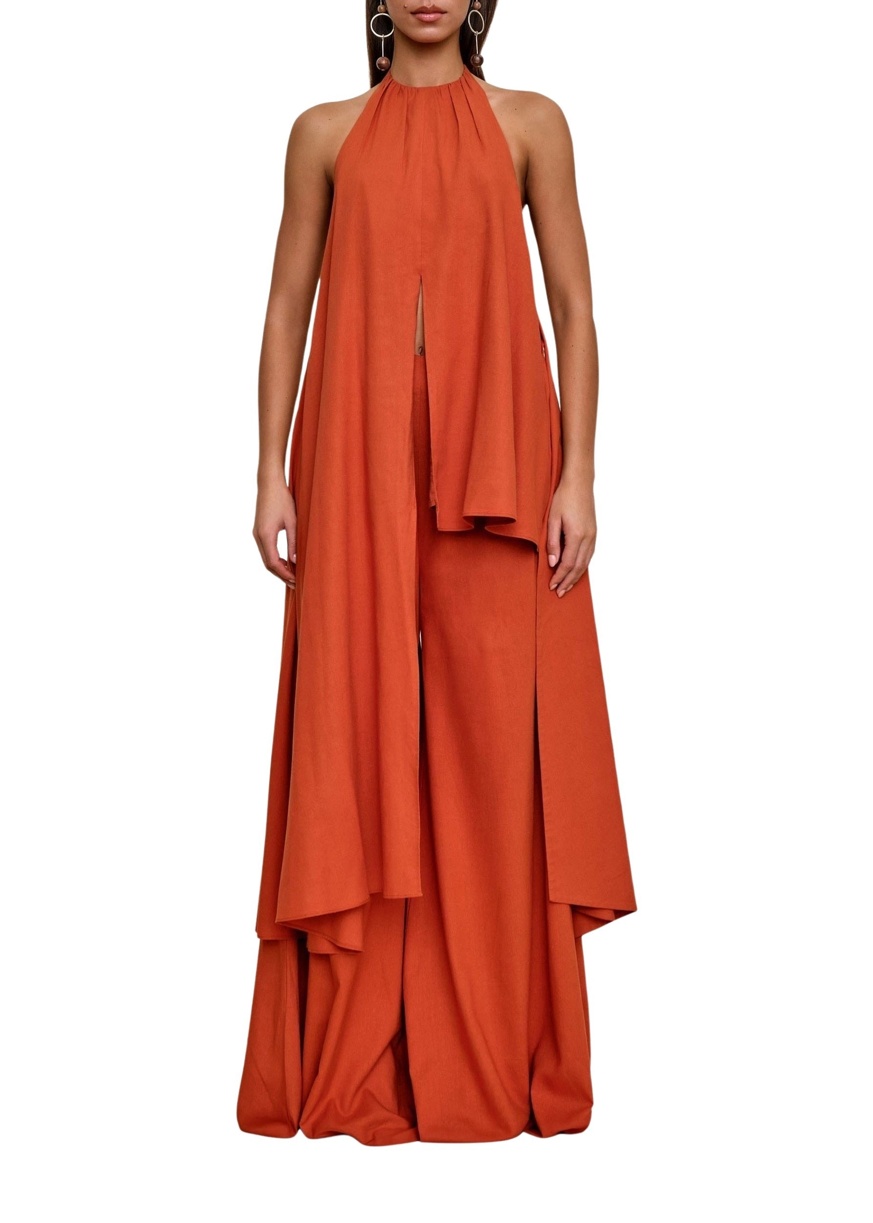 Nata asymmetrical halter top - Red Coral