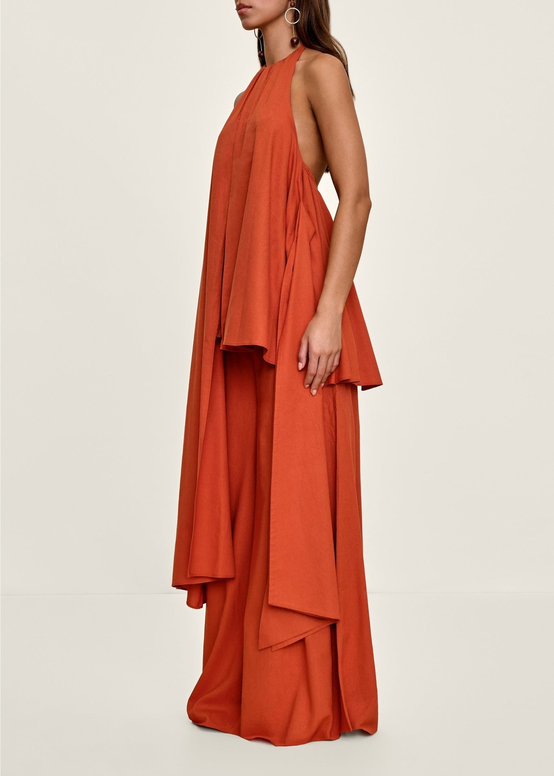 Nata asymmetrical halter top - Red Coral