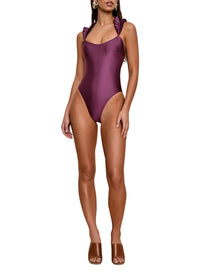 Tisi one-piece swimming costume with ruffles - Eggplant