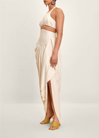 Yeni ruffled short tank top in linen blend - Ivory