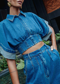 Alu short T-shirt in denim - Denim