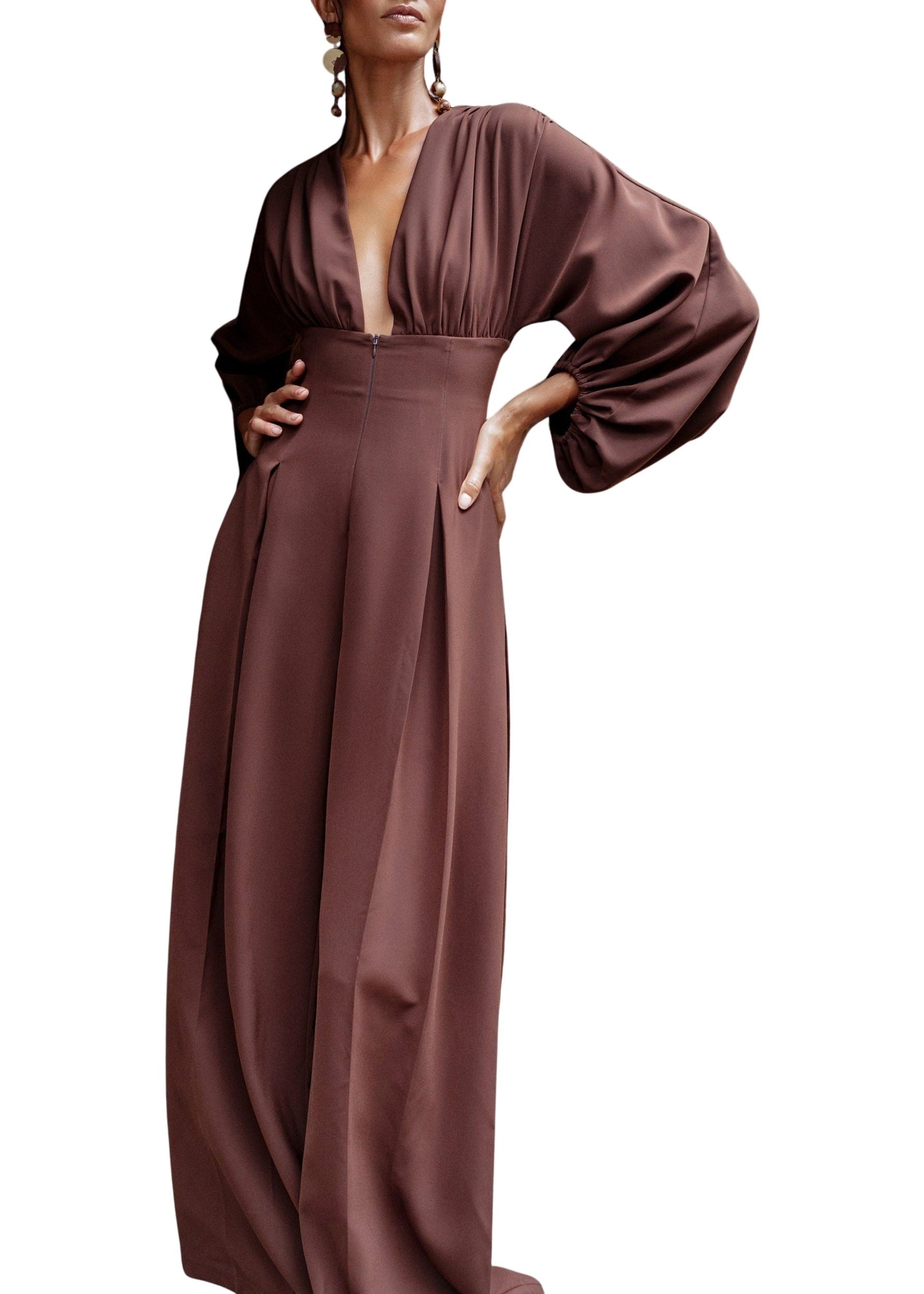 Zerra flared and fitted jumpsuit - Coffee