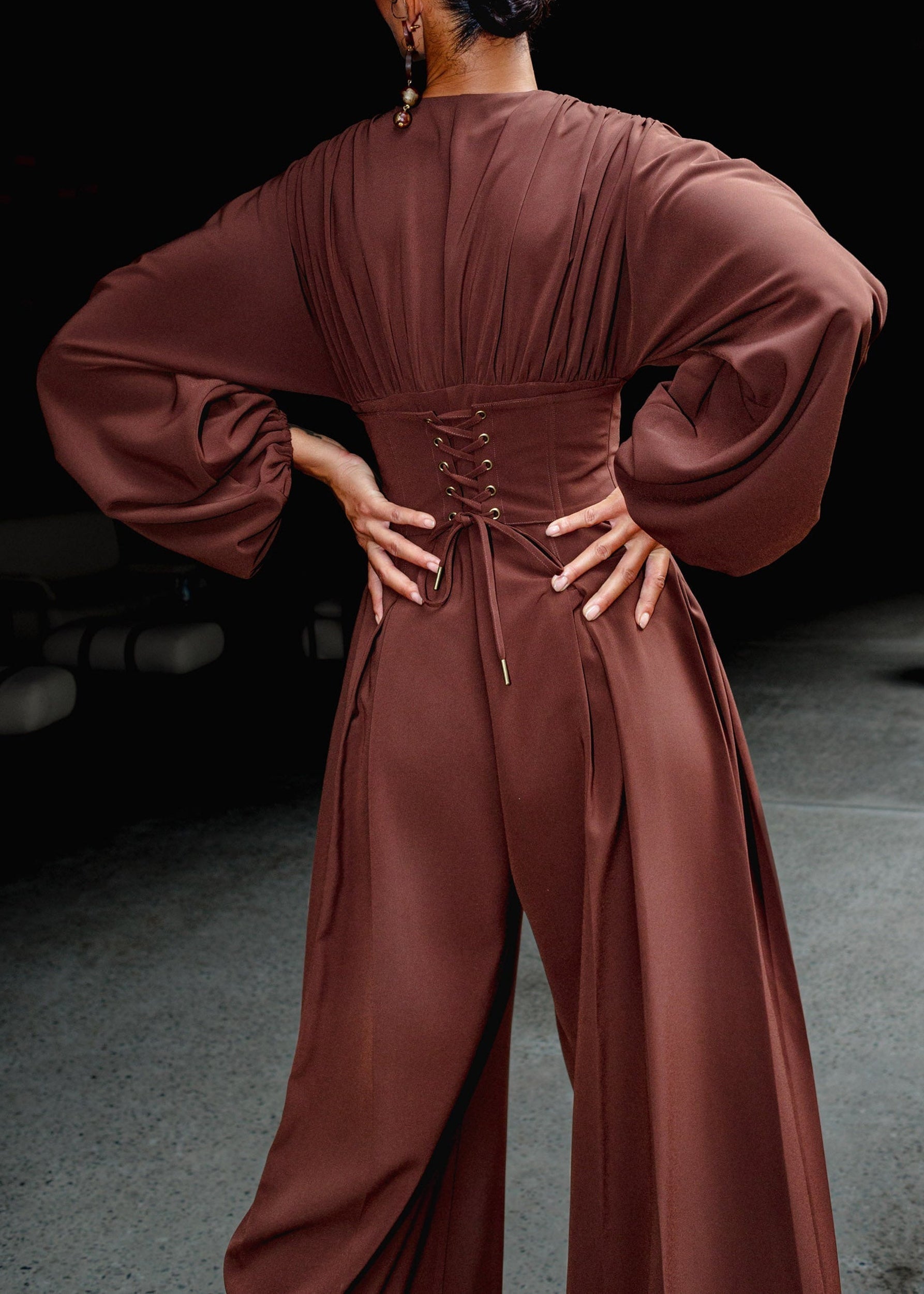 Zerra flared and fitted jumpsuit - Coffee