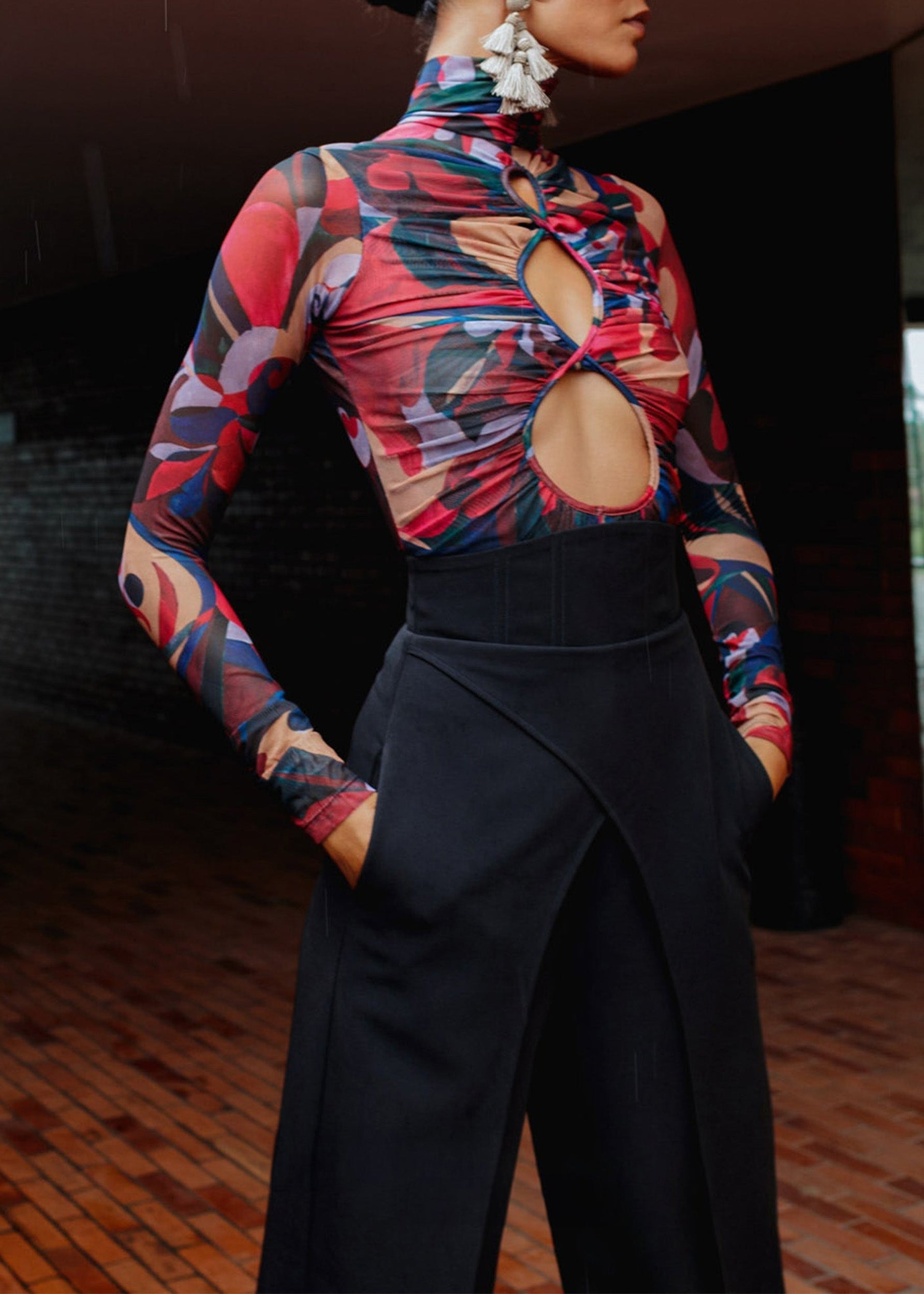 Vira double-breasted trousers with corset waist - Black