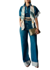 Alu short T-shirt in denim - Denim