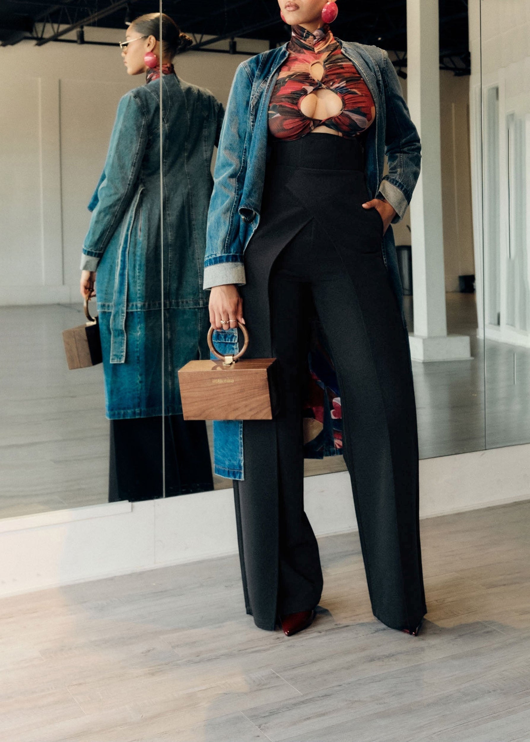 Vira double-breasted trousers with corset waist - Black