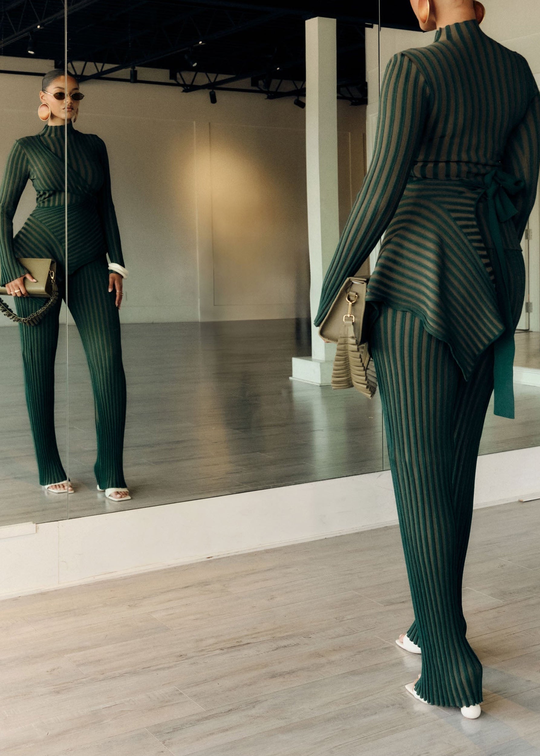 Ayo textured stripe trousers - Green