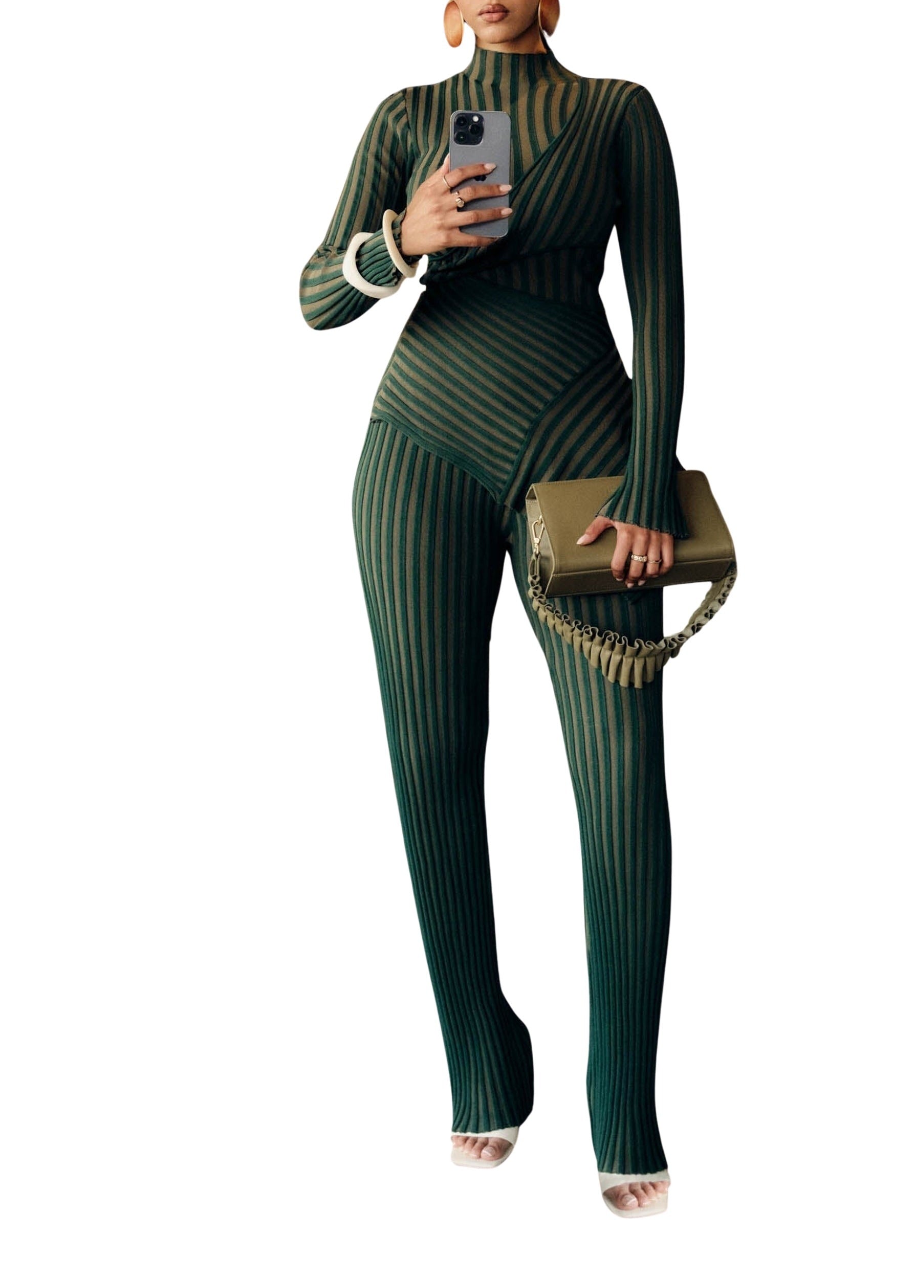 Ayo textured stripe trousers - Green