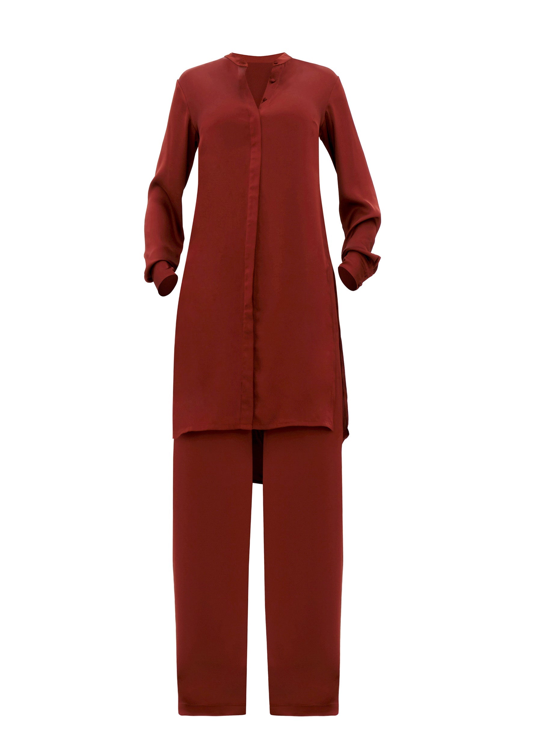 Uchi satin buttoned tunic - Chocolate