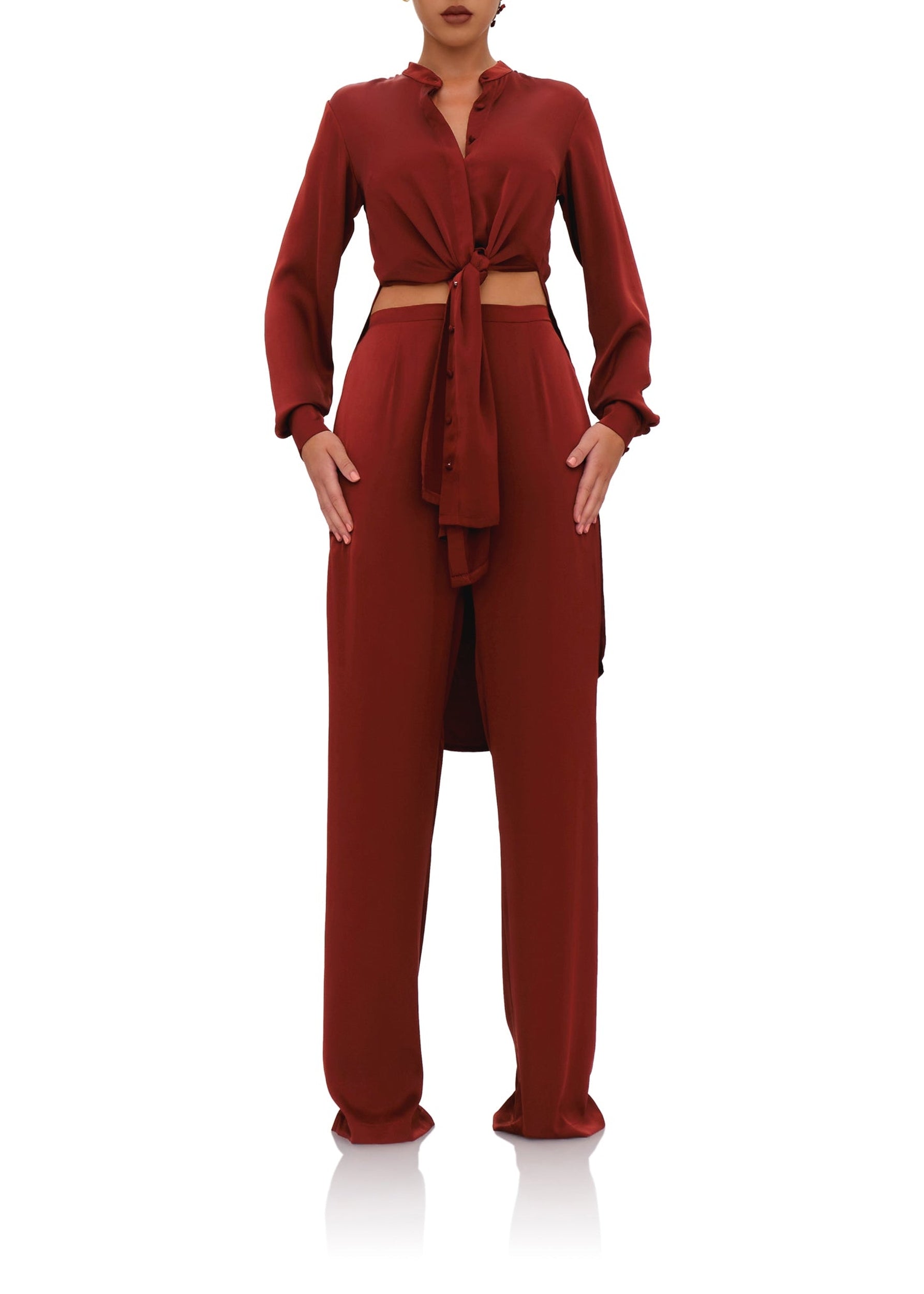 Satin button-down Uchi tunic - Chocolate