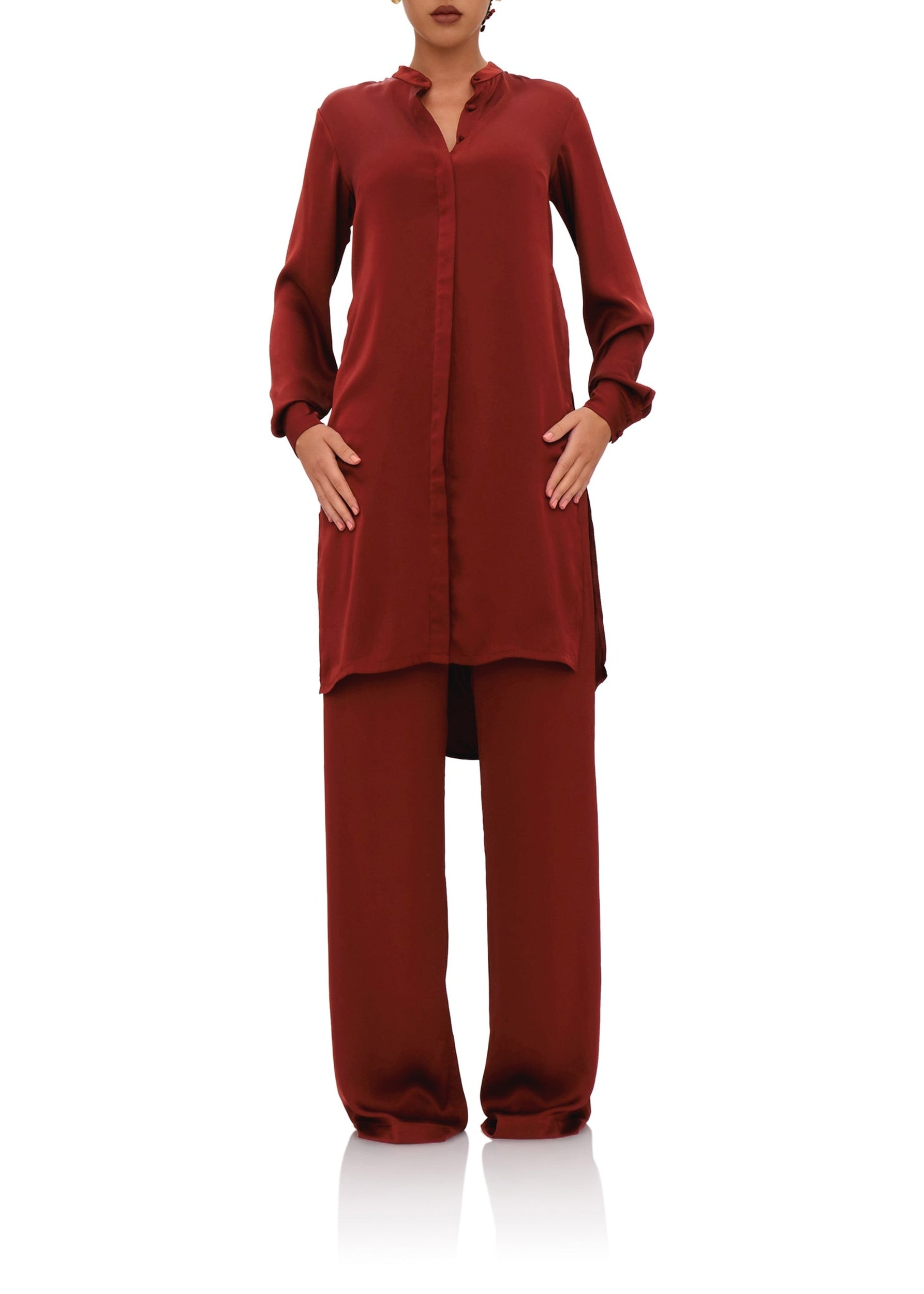 Uchi straight-leg trousers with satin darts - Chocolate