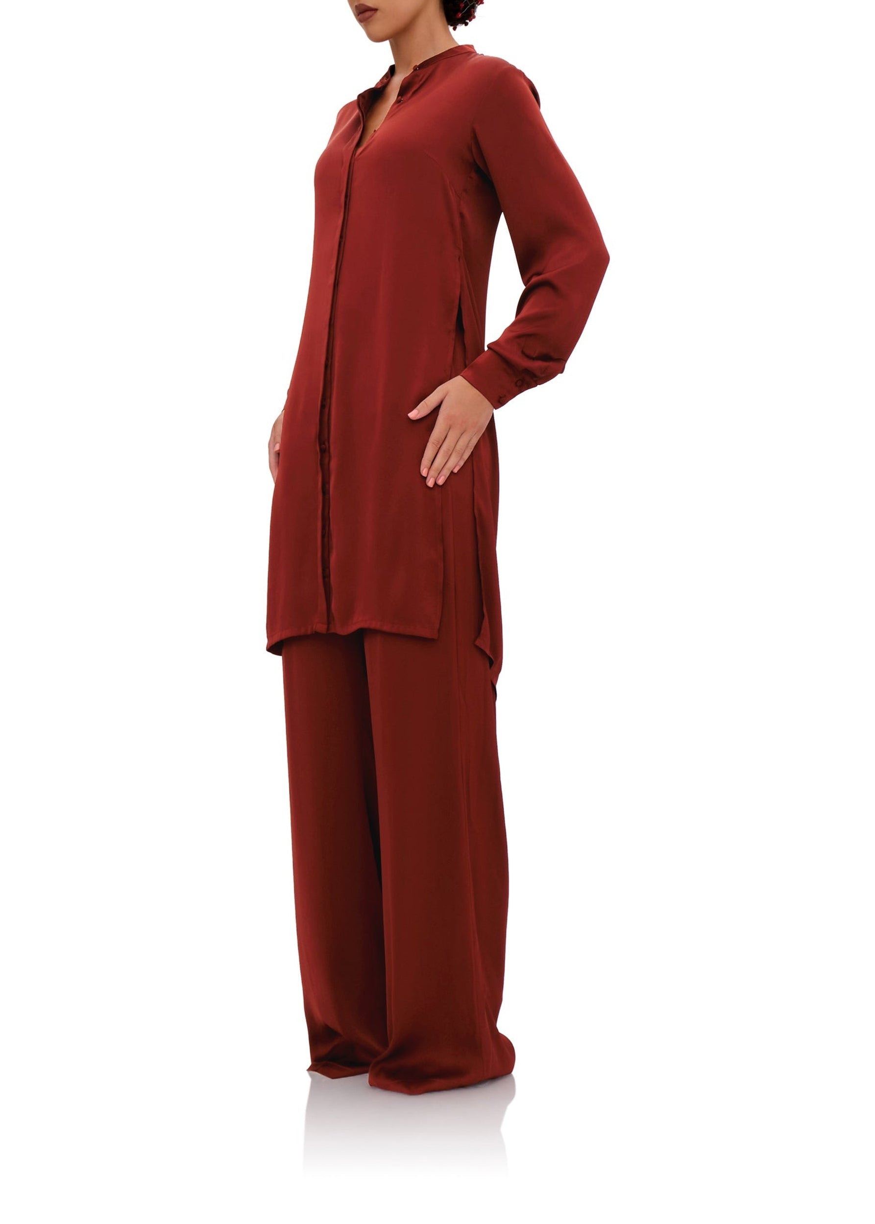 Uchi satin buttoned tunic - Chocolate