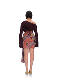 Rida draped short skirt - Kava Print