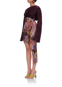 Rida draped short skirt - Kava Print