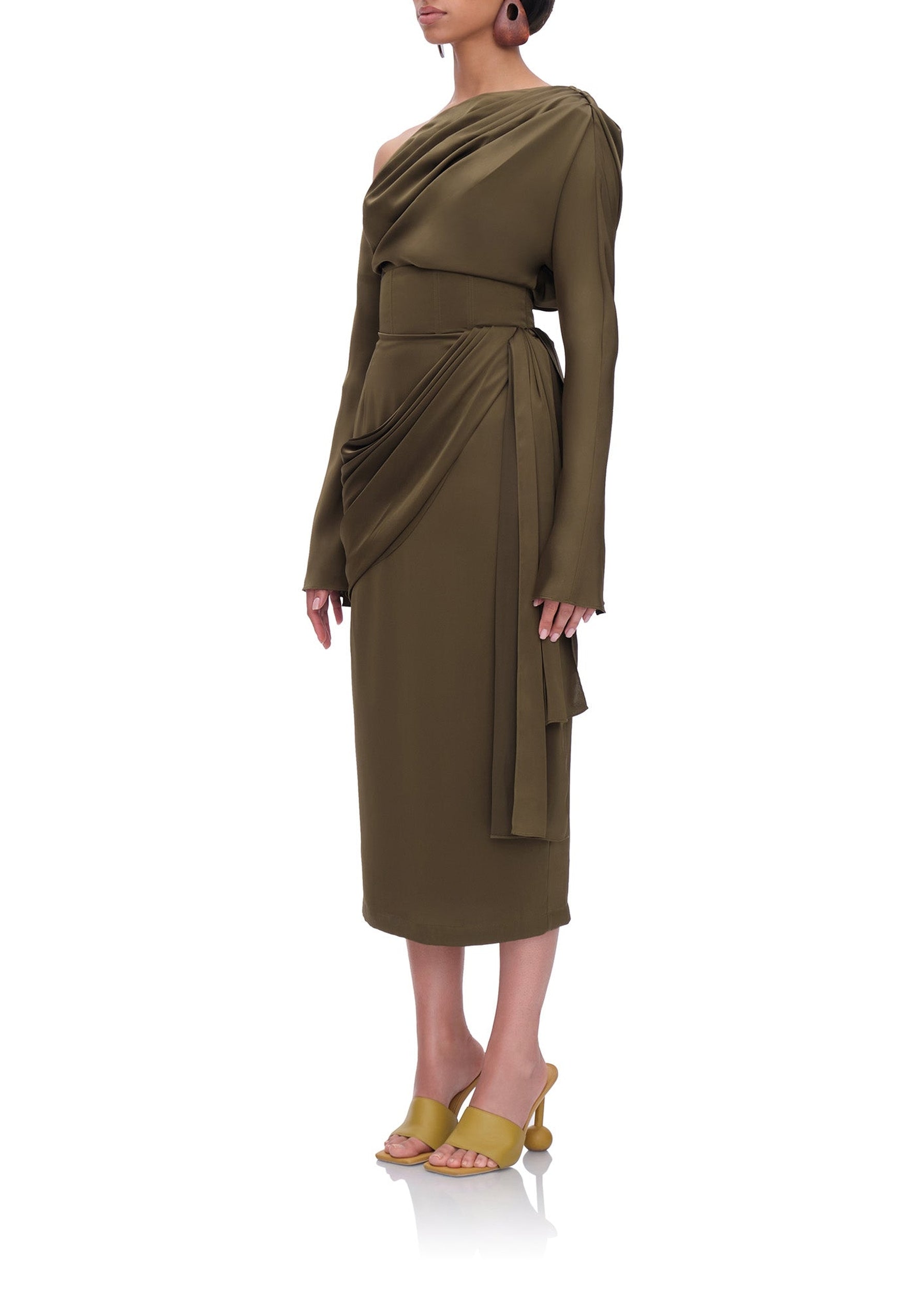 Body Mati asymétrique en satin - Olive