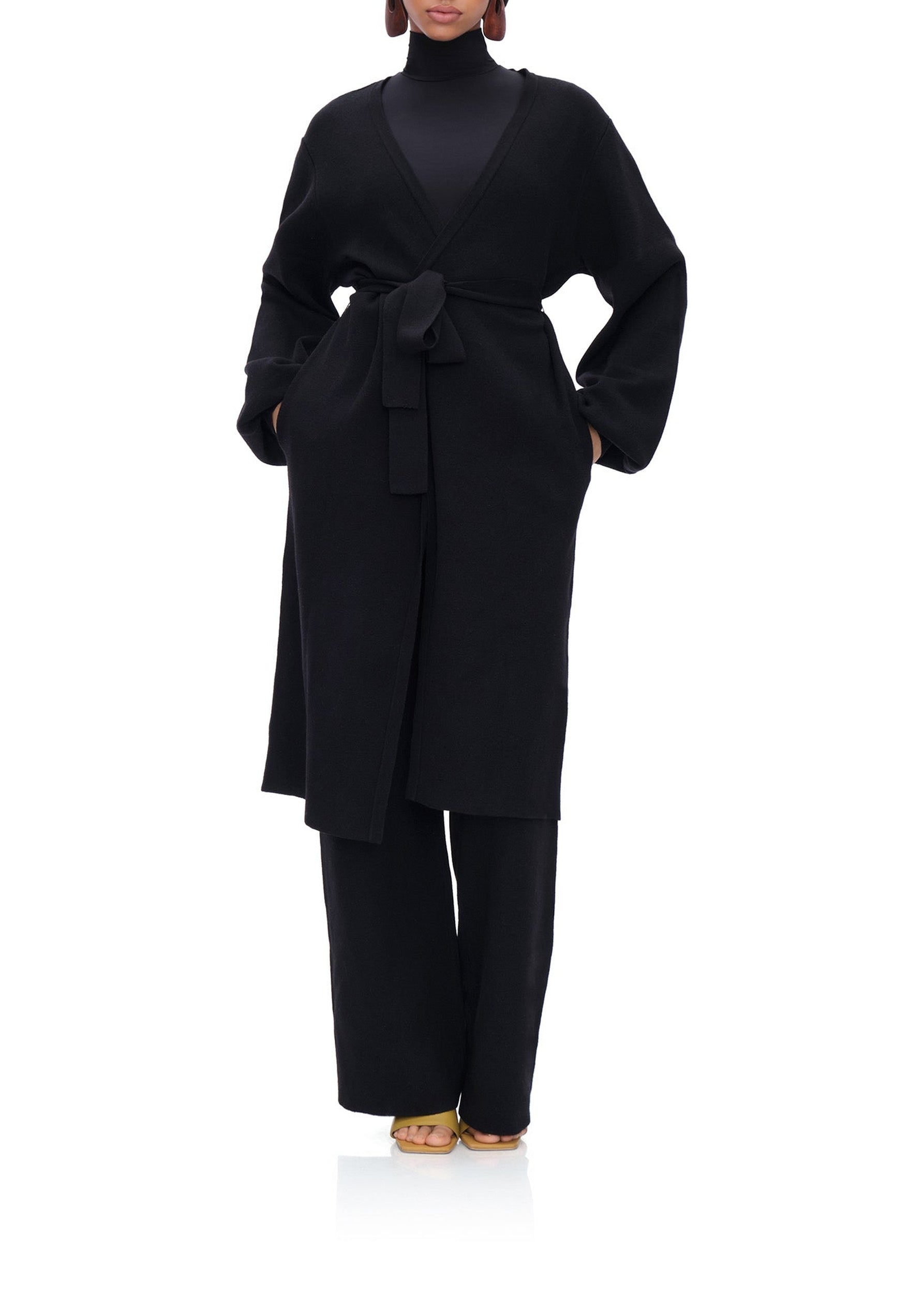 Ona Belted Knitted Cardigan - Onyx