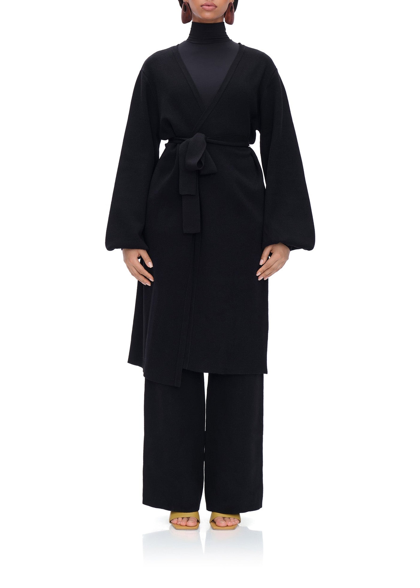 Ona Belted Knitted Cardigan - Onyx