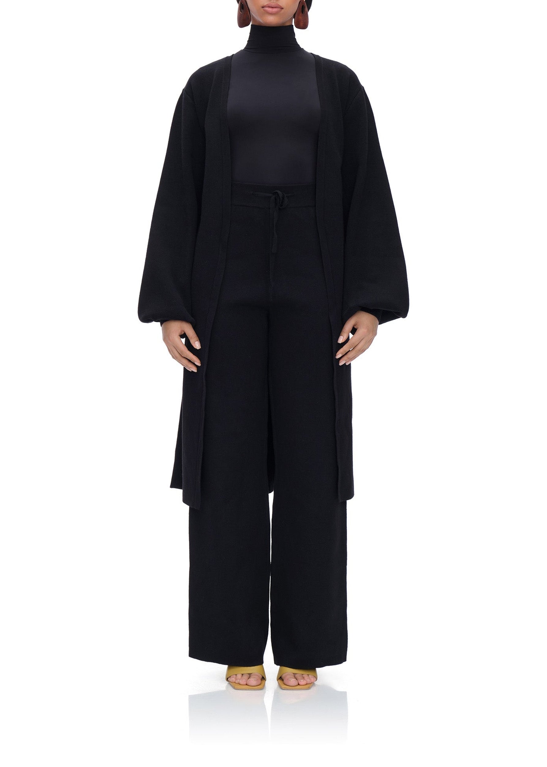 Ona Belted Knitted Cardigan - Onyx