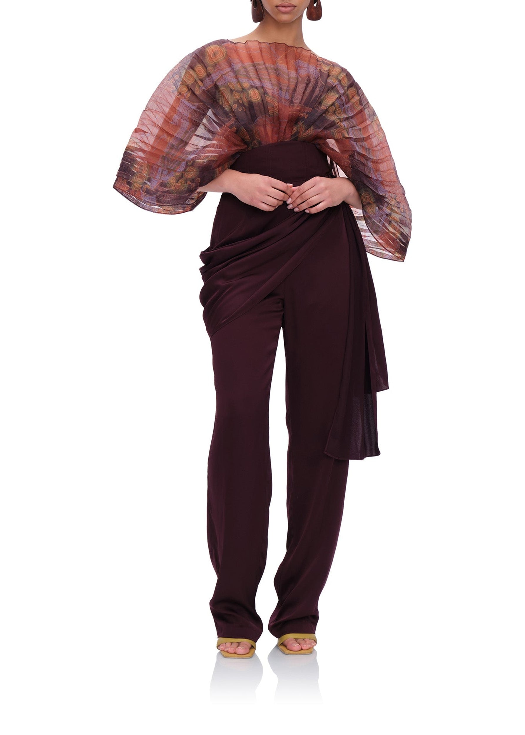 Loti satin corset-waist trousers - Berry
