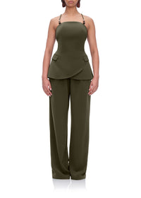 Uta straight-leg trousers with darts - Olive