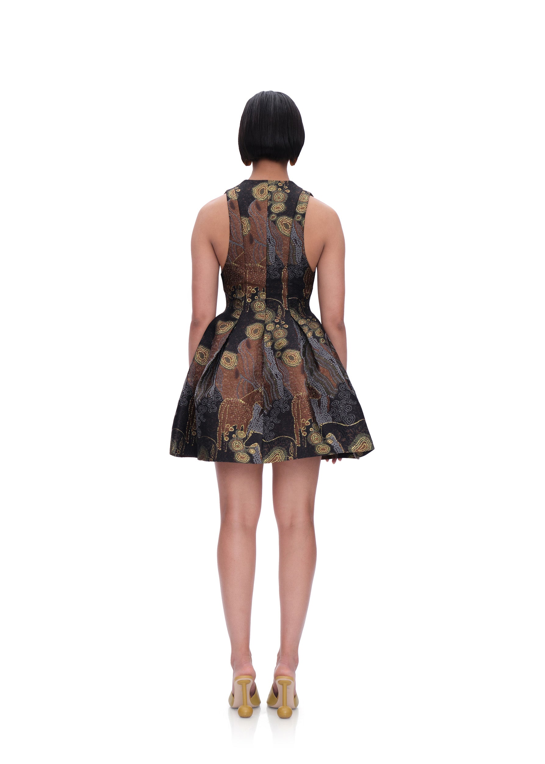 Venti jacquard zipped short dress - Kava Print